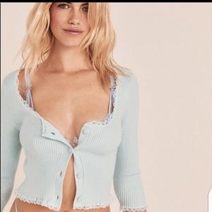 For Love And Lemons Jolie Mint 3/4 Sleeve Crop Cardigan